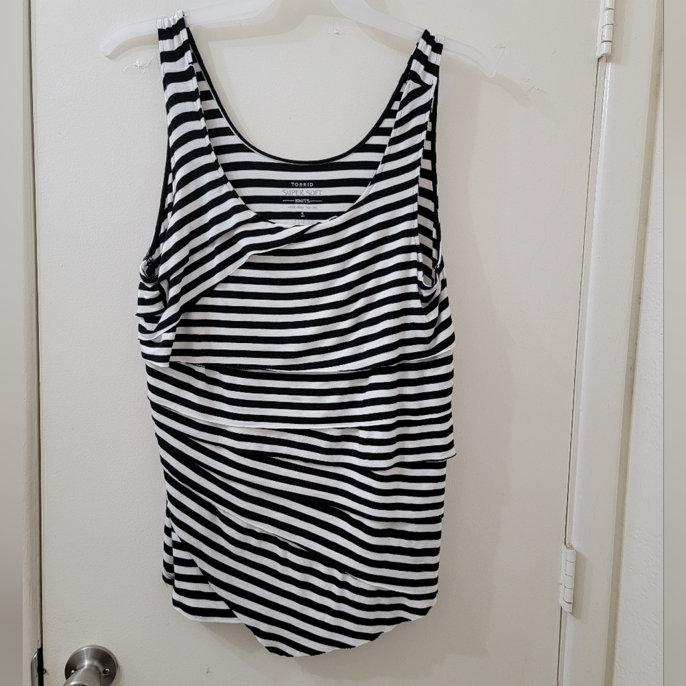 Torrid Black and White Striped Tank Top